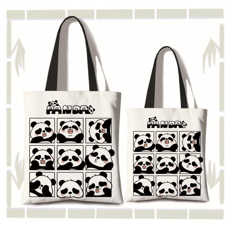 Buddha Stones Large Capacity Handmade Canvas Cute Panda Commuter Shoulder Bag Shopping Bag