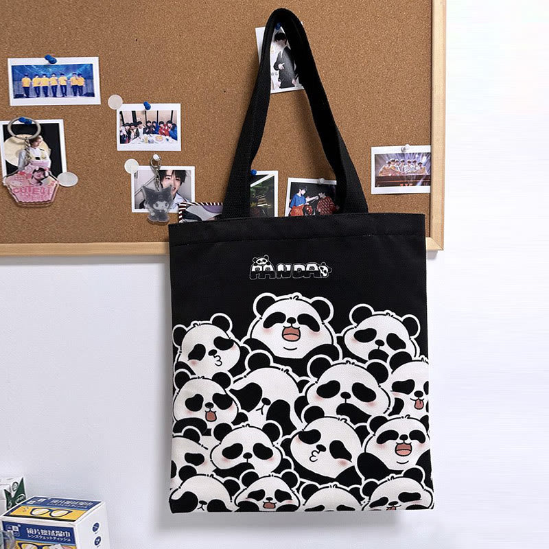 Buddha Stones Handmade Large Capacity Canvas Cute Panda Commuter Shopping Shoulder Bag