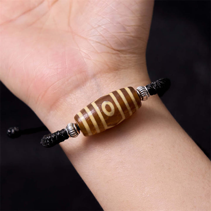 Buddha Stones Tibetan Nine-Eye Dzi Bead Three-eyed Dzi Bead Wealth Protection Rope Bracelet