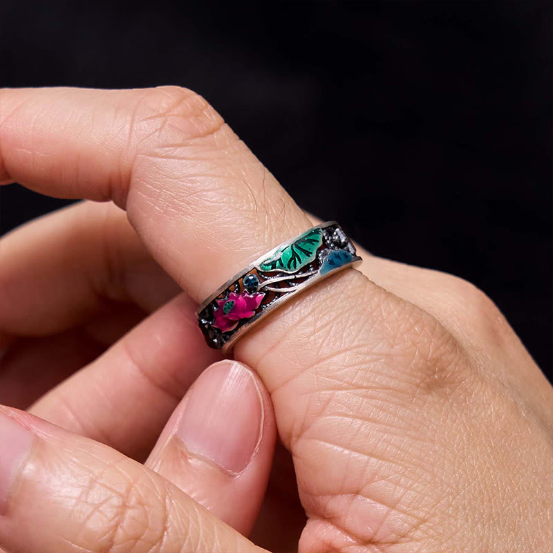 Buddha Stones 925 Sterling Silver Koi Fish Lotus Luck Everything Goes Well Ring - image 5