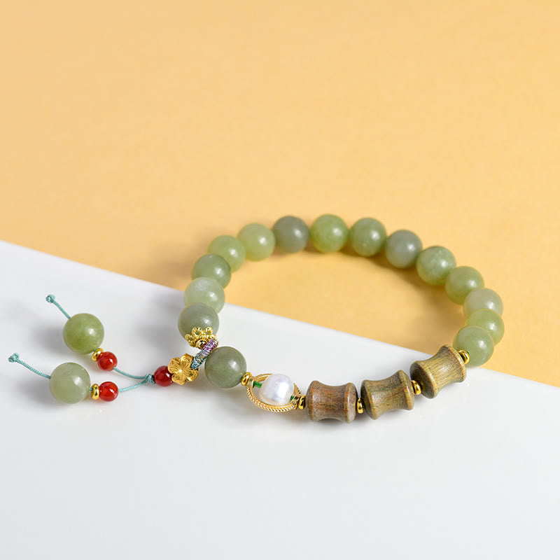 Buddha Stones Jade Sandalwood Bamboo Pearl Prosperity Bracelet