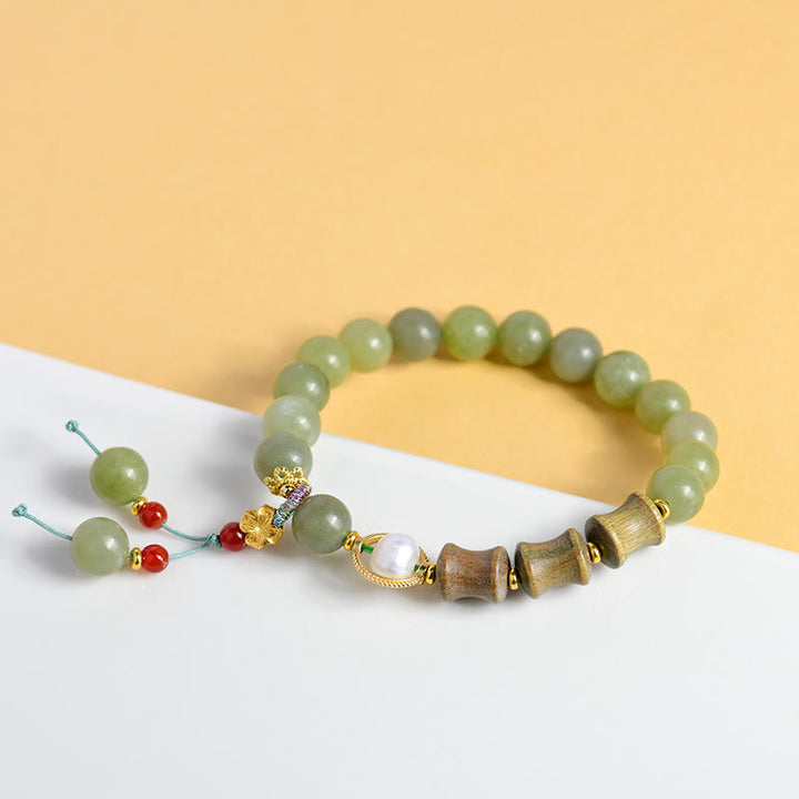 Buddha Stones Jade Sandalwood Bamboo Pearl Prosperity Bracelet