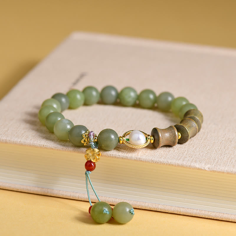 Buddha Stones Jade Sandalwood Bamboo Pearl Prosperity Bracelet