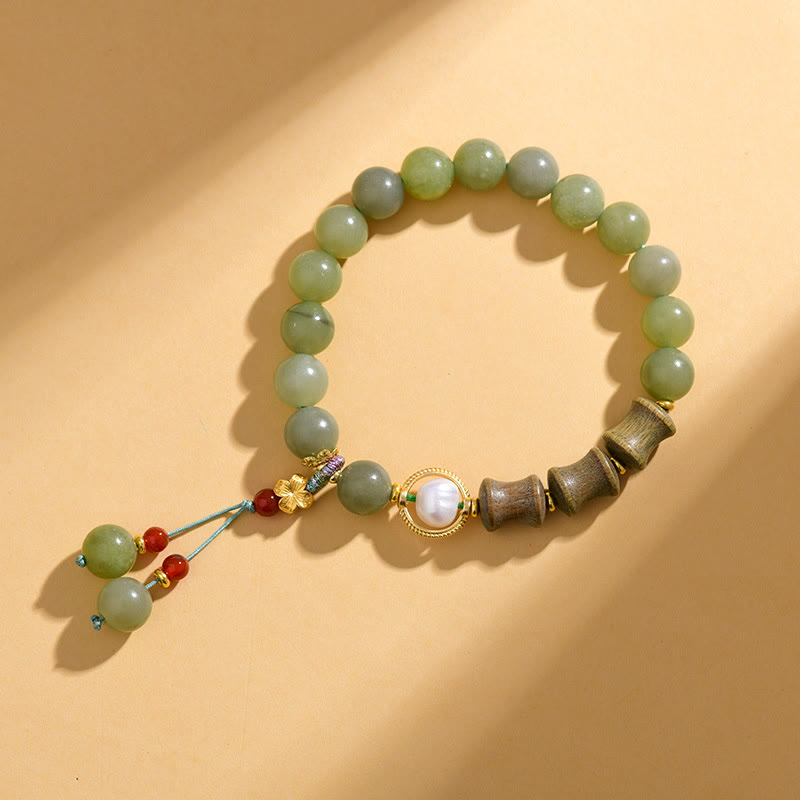 Buddha Stones Jade Sandalwood Bamboo Pearl Prosperity Bracelet