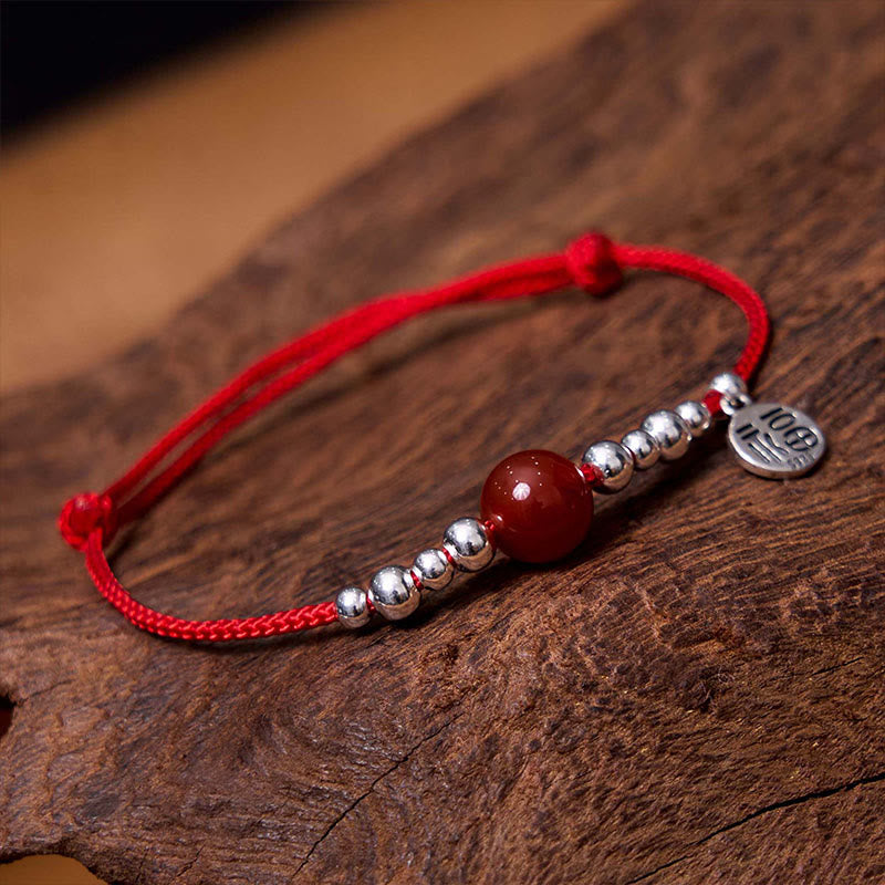 Buddha Stones Handmade 925 Sterling Silver Fu Character Red Agate Fortune Braided Ultra-Thin Rope Bracelet - image 2