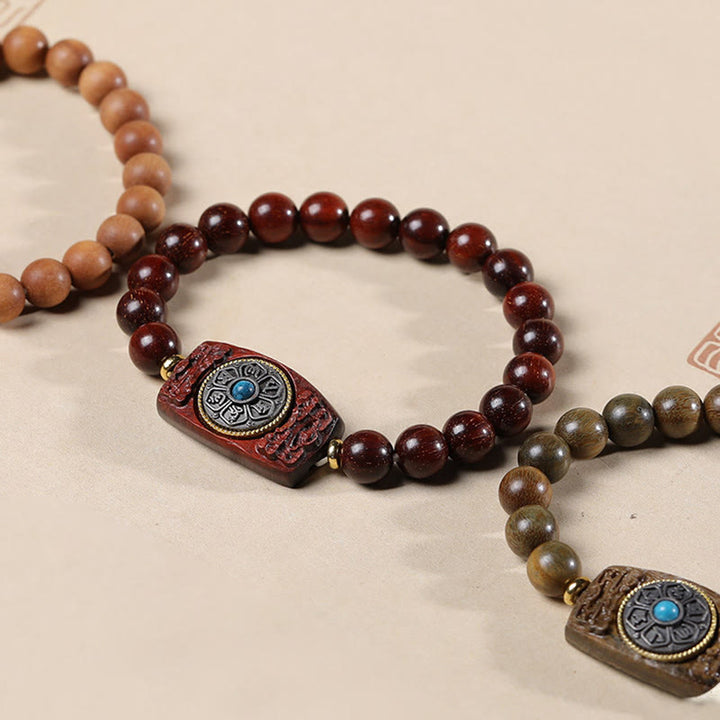 Buddha Stones Small Leaf Red Sandalwood Green Sandalwood Six True Words Peace Bracelet