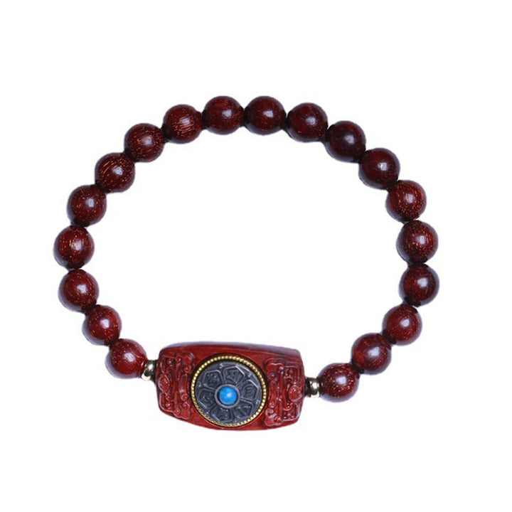 Buddha Stones Small Leaf Red Sandalwood Green Sandalwood Six True Words Peace Bracelet