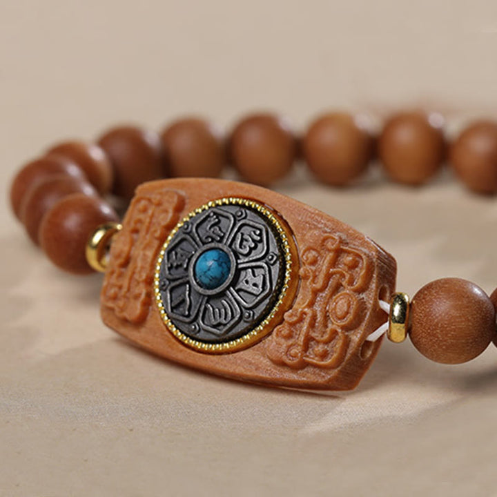 Buddha Stones Small Leaf Red Sandalwood Green Sandalwood Six True Words Peace Bracelet