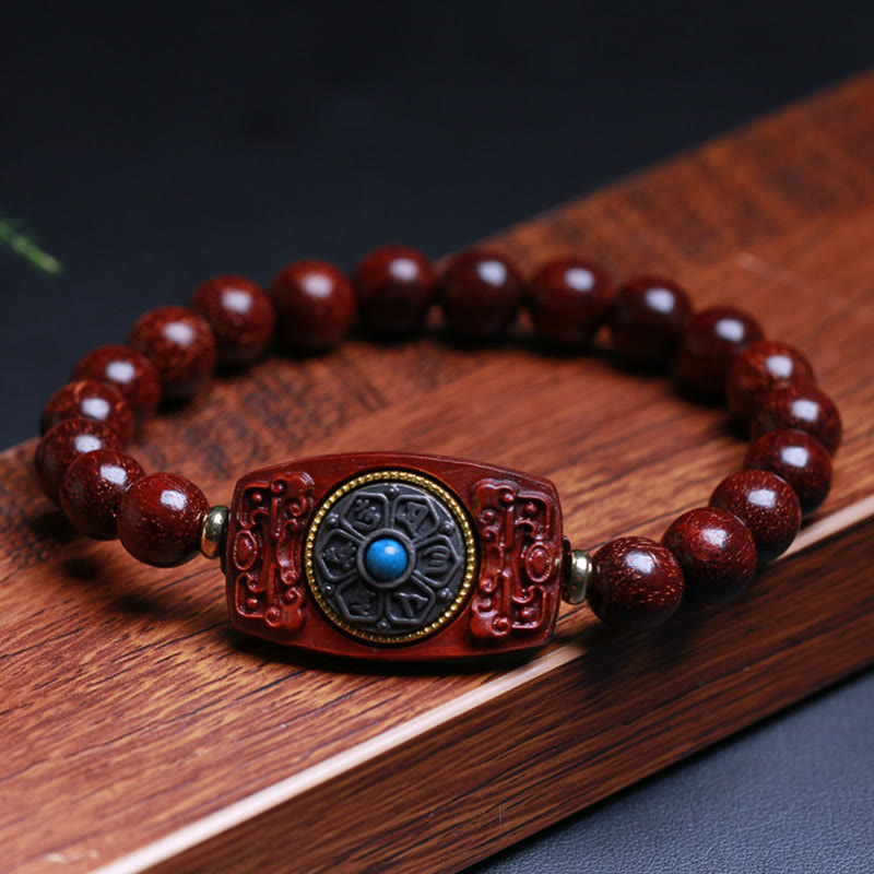 Buddha Stones Small Leaf Red Sandalwood Green Sandalwood Six True Words Peace Bracelet