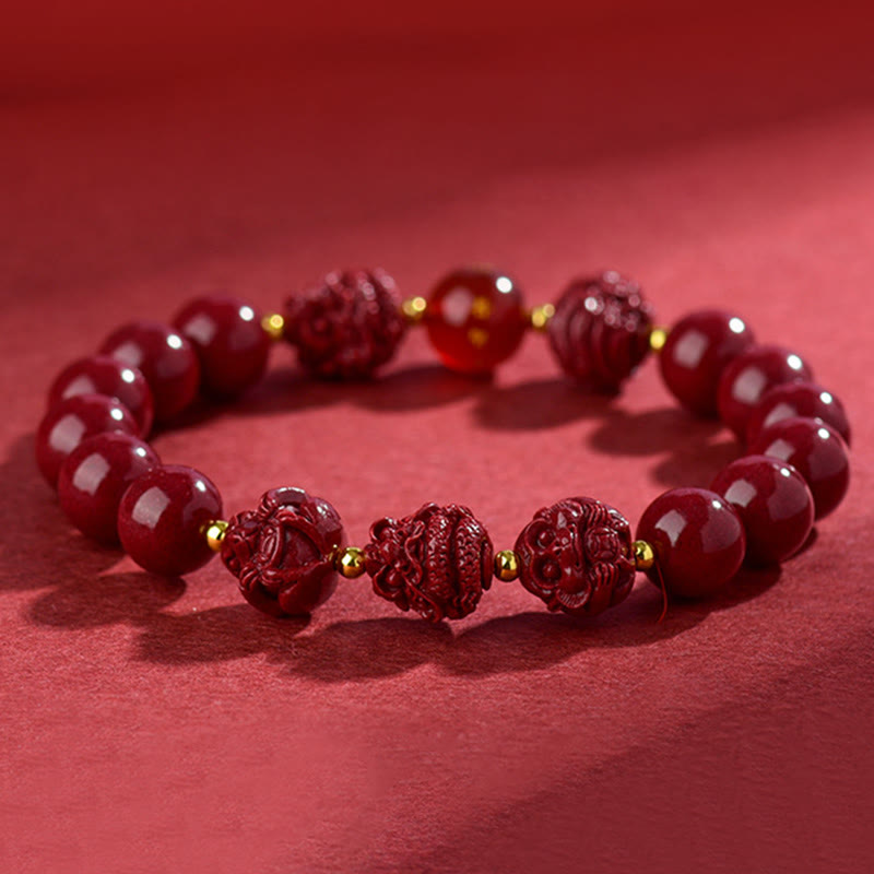 Buddha Stones Chinese Zodiac Cinnabar Keep Away Evil Spirits Blessing Bracelet