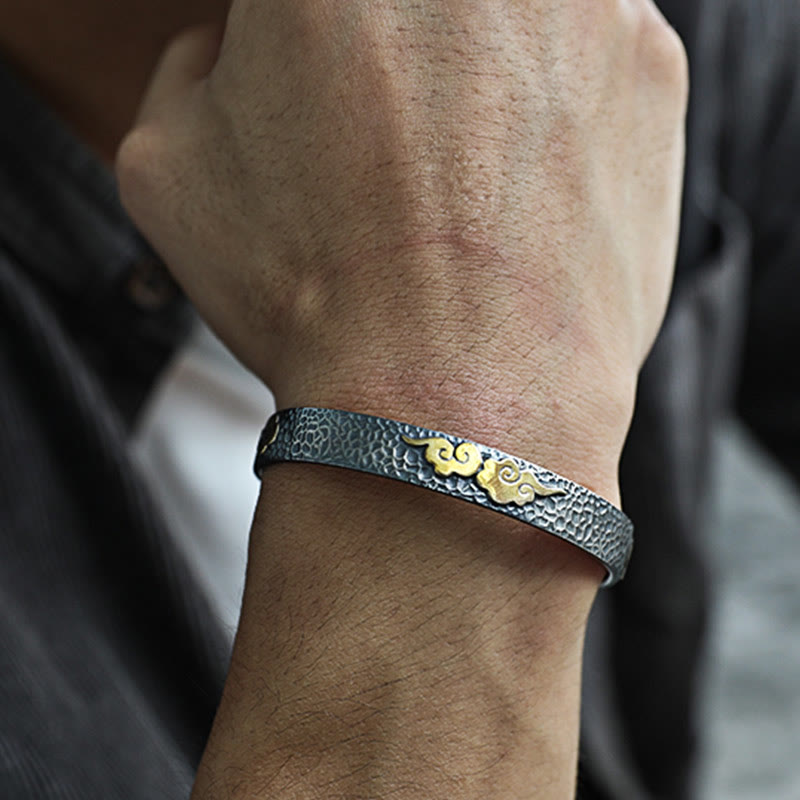 Buddha Stones Retro 999 Sterling Silver Heart Sutra Auspicious Cloud Wealth Cuff Bracelet Bangle - image 8