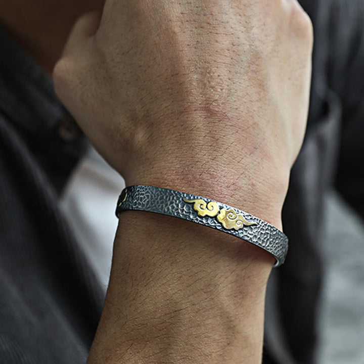 Buddha Stones Retro 999 Sterling Silver Heart Sutra Auspicious Cloud Wealth Cuff Bracelet Bangle - image 8