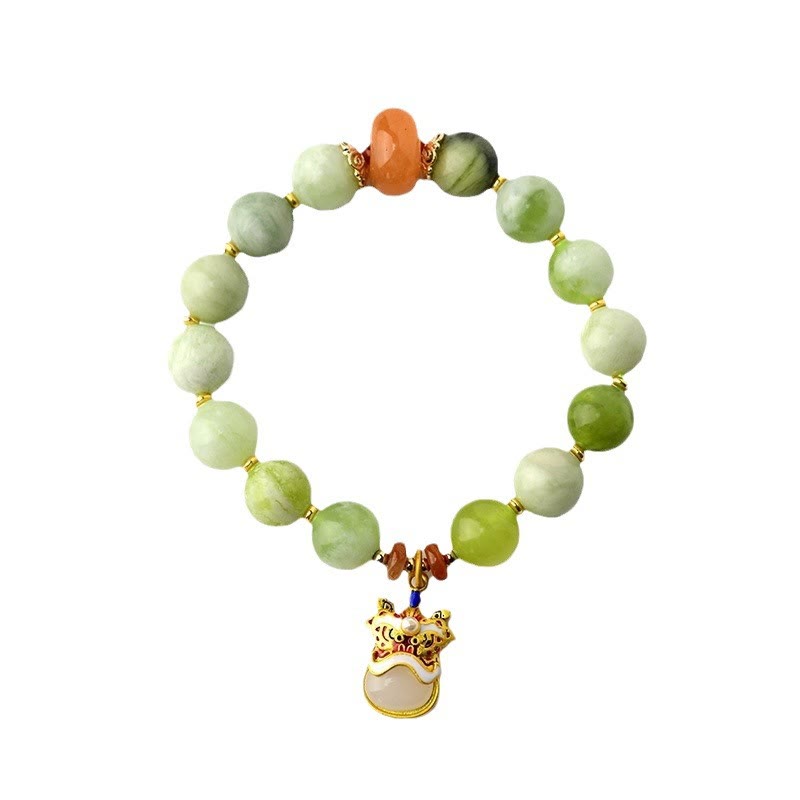 Buddha Stones Natural Jade Dancing Lion Charm Prosperity Luck Bracelet