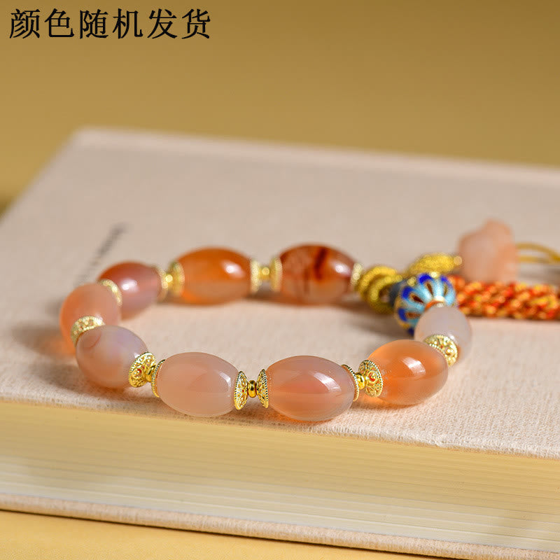 Buddha Stones Tibetan White Jade Agate Strength Confidence Bracelet