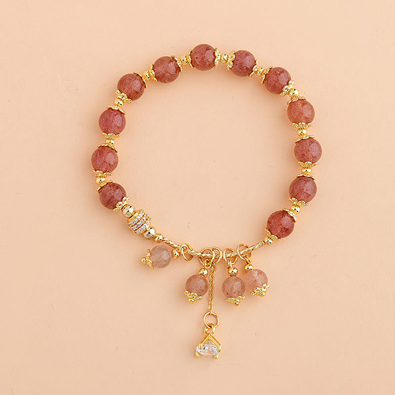 Buddha Stones Natural Strawberry Quartz Crystal Zircon Healing Positive Bracelet