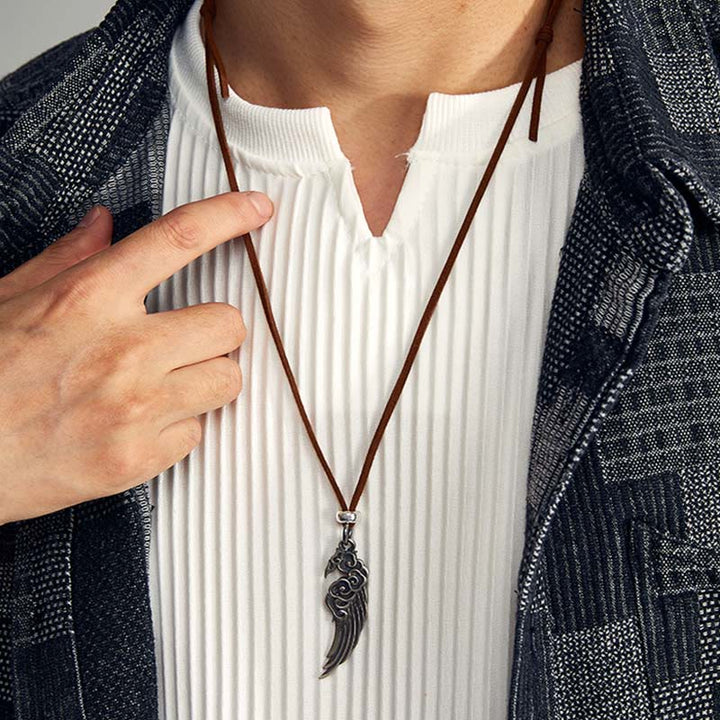 Buddha Stones 925 Sterling Silver Auspicious Clouds Wing Cotton Rope Deerskin Rope Necklace Pendant - image 3