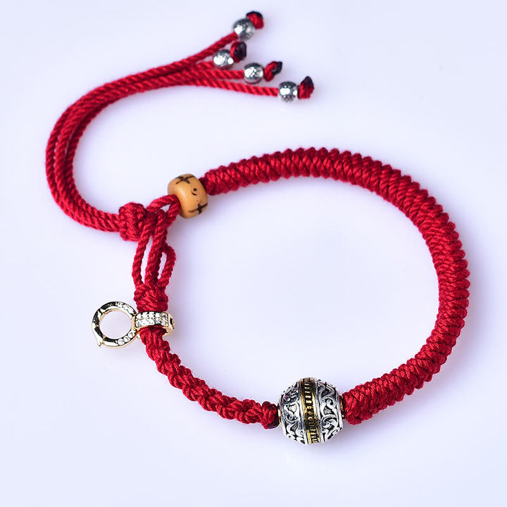 Buddha Stones Tibetan Thangka Green Silver Tara Zakiram Goddess Of Wealth Red Braid String Luck Bracelet