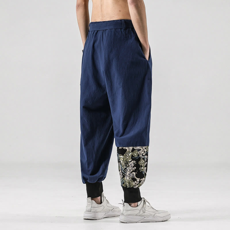Buddha Stones Ocean Waves Lace-up Cotton Men's Harem Pants With Pockets - image 32