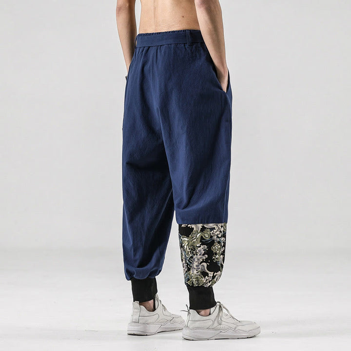 Buddha Stones Ocean Waves Lace-up Cotton Men's Harem Pants With Pockets - image 32