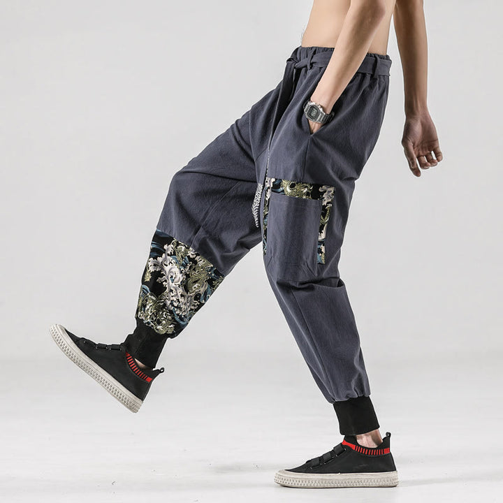 Buddha Stones Ocean Waves Lace-up Cotton Men's Harem Pants With Pockets - image 29