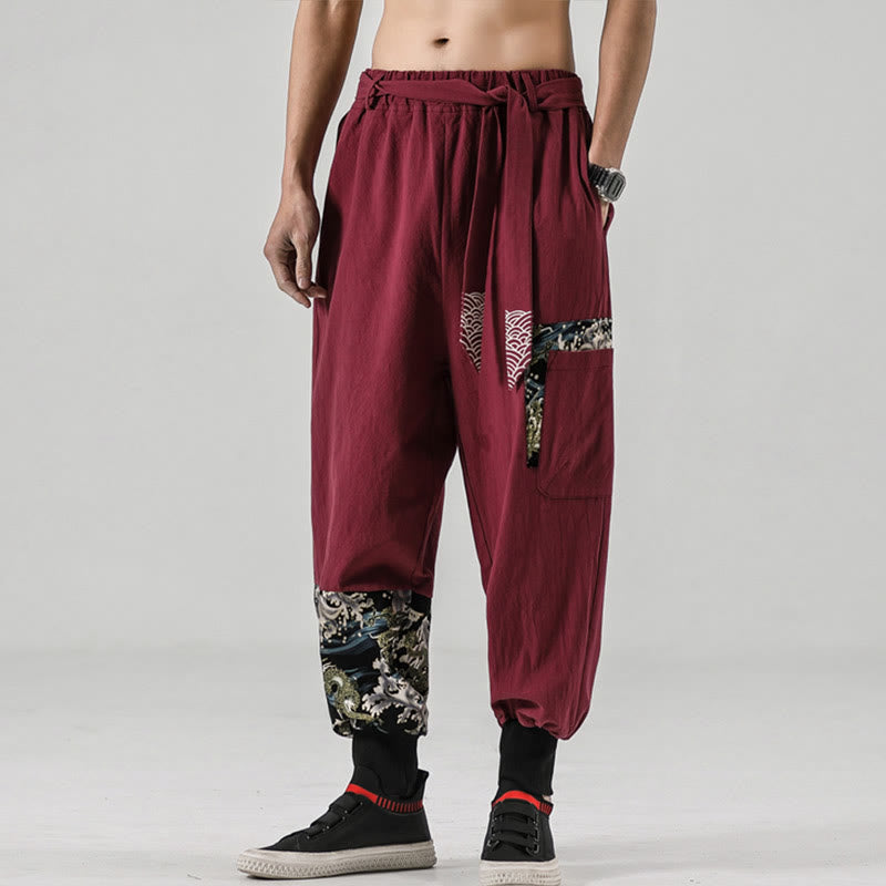 Buddha Stones Ocean Waves Lace-up Men's Harem Pants With Pockets - image 18