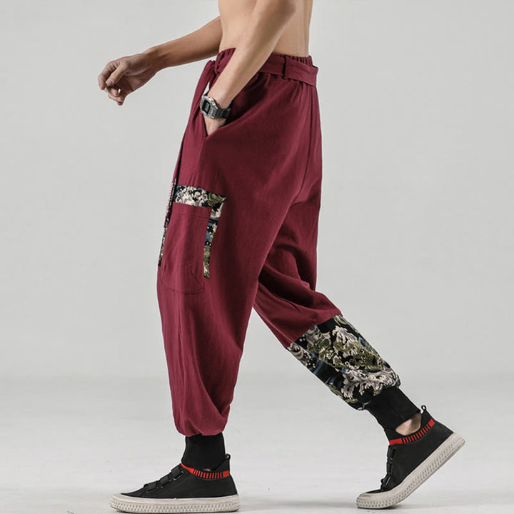 Buddha Stones Ocean Waves Lace-up Cotton Men's Harem Pants With Pockets - image 18