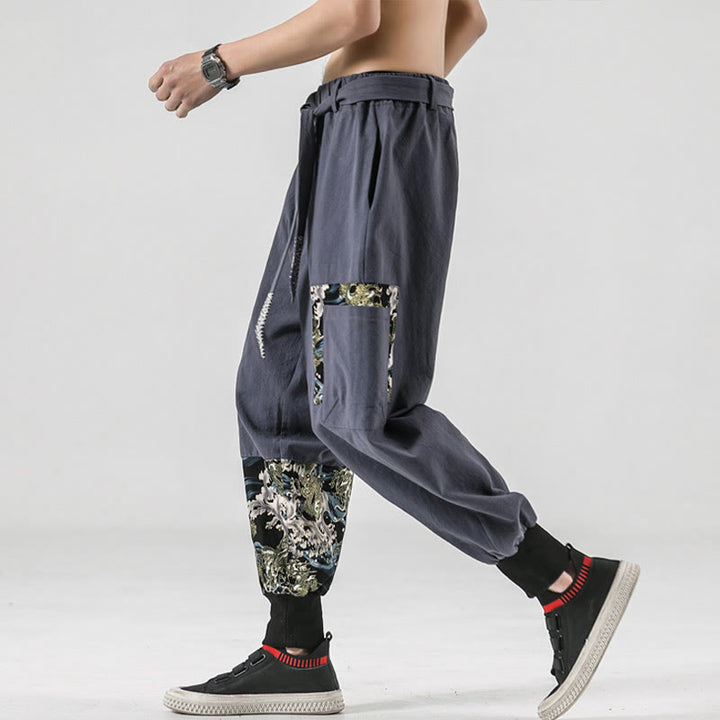 Buddha Stones Ocean Waves Lace-up Men's Harem Pants With Pockets - image 25