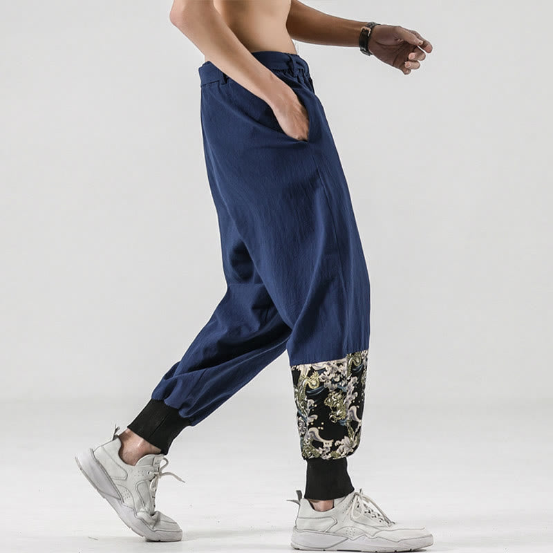 Buddha Stones Ocean Waves Lace-up Cotton Men's Harem Pants With Pockets - image 31