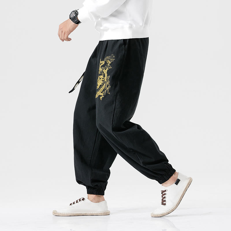 Buddha Stones Auspicious Clouds Dragon Cotton Men's Pants With Pockets - image 1
