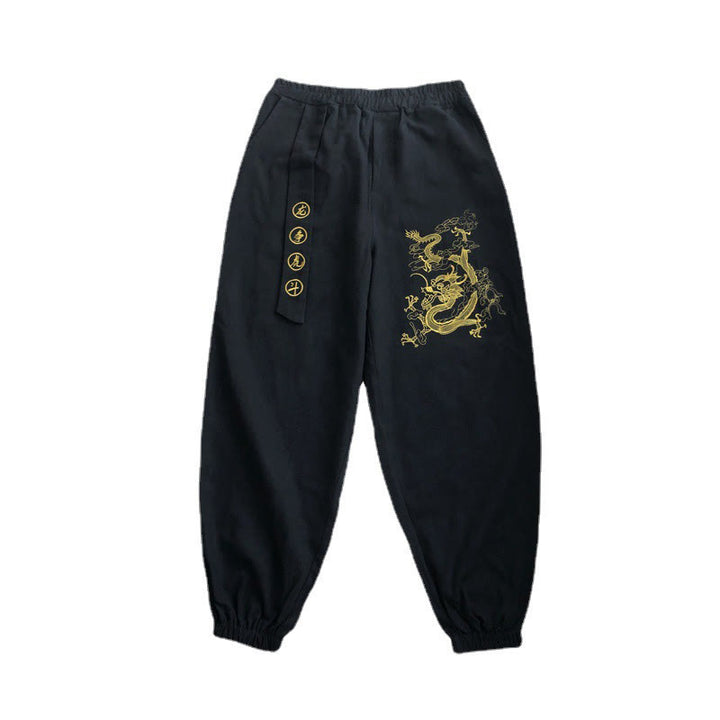 Buddha Stones Auspicious Clouds Dragon Cotton Men's Pants With Pockets - image 6