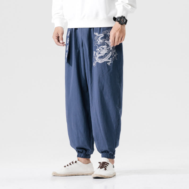 Buddha Stones Auspicious Clouds Dragon Cotton Men's Pants With Pockets - SteelBlue - US/UK/AU46，EU56 (5XL) - image 7