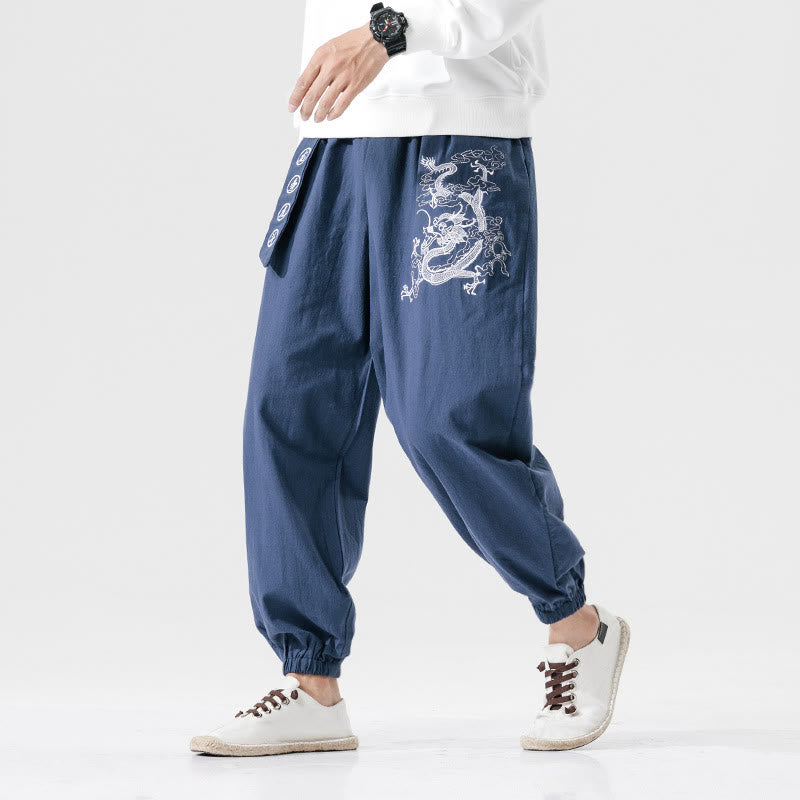Buddha Stones Auspicious Clouds Dragon Cotton Men's Pants With Pockets - image 8