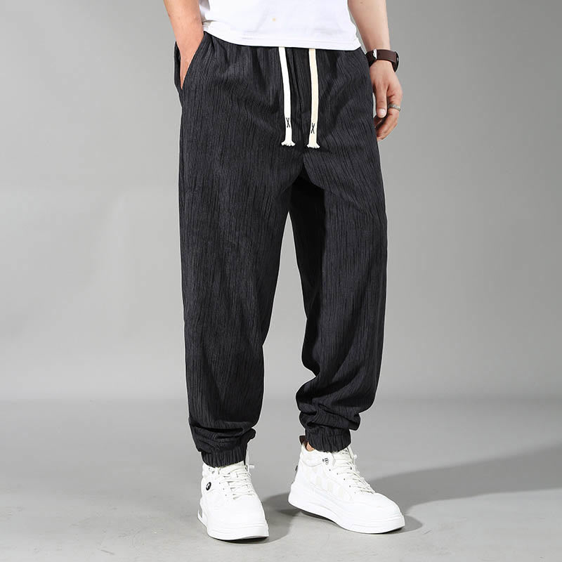 Buddha Stones PLUS SIZE Summer Solid Color Design Drawstring Men's Straight Leg Pants With Pockets - Black - US-7XL，UK/AU62， EU72(12XL) - image 0