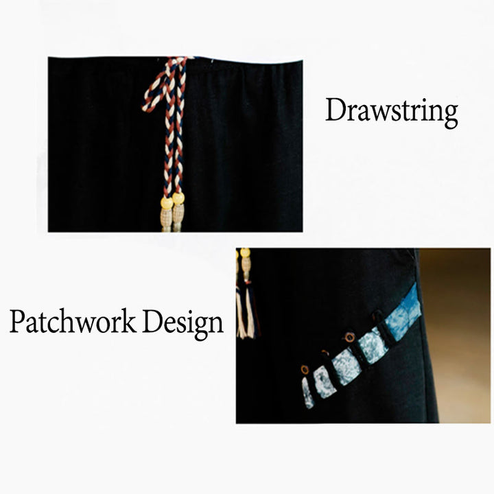 Buddha Stones Patchwork Design Drawstring Cotton Men's Cropped Pants With Pockets - image 22