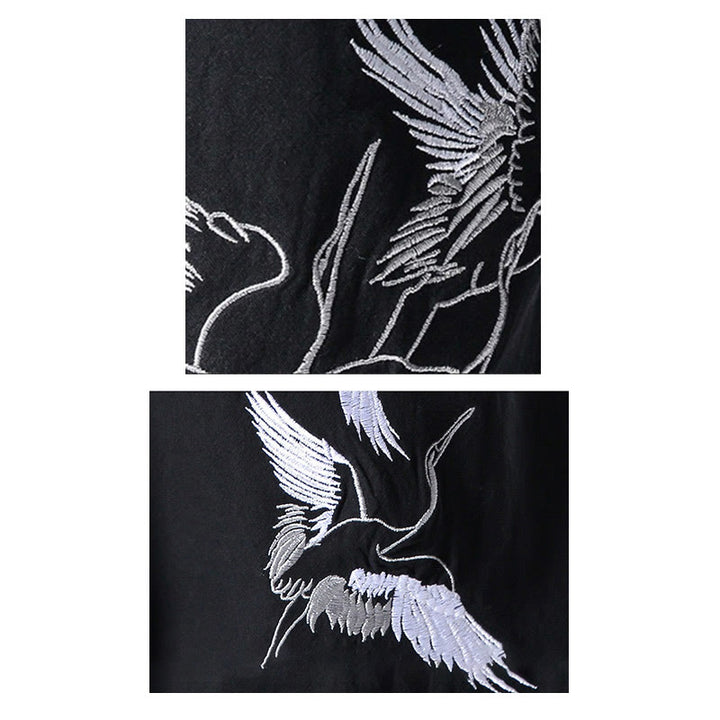 Buddha Stones White Crane Embroidery Design Drawstring Men's Harem Pants With Pockets - image 29