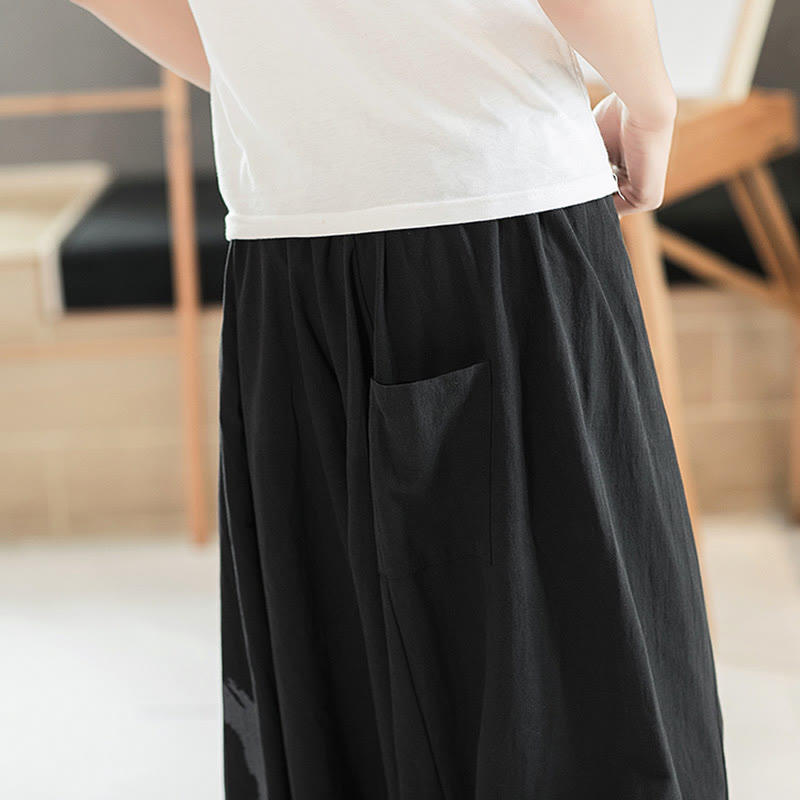 Buddha Stones Simple Summer Calligraphy Cotton Men's Harem Pants With Pockets - image 9