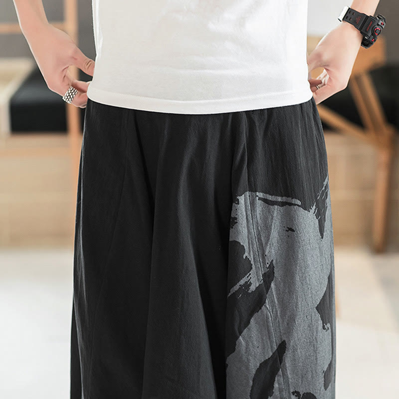 Buddha Stones Simple Summer Calligraphy Cotton Men's Harem Pants With Pockets