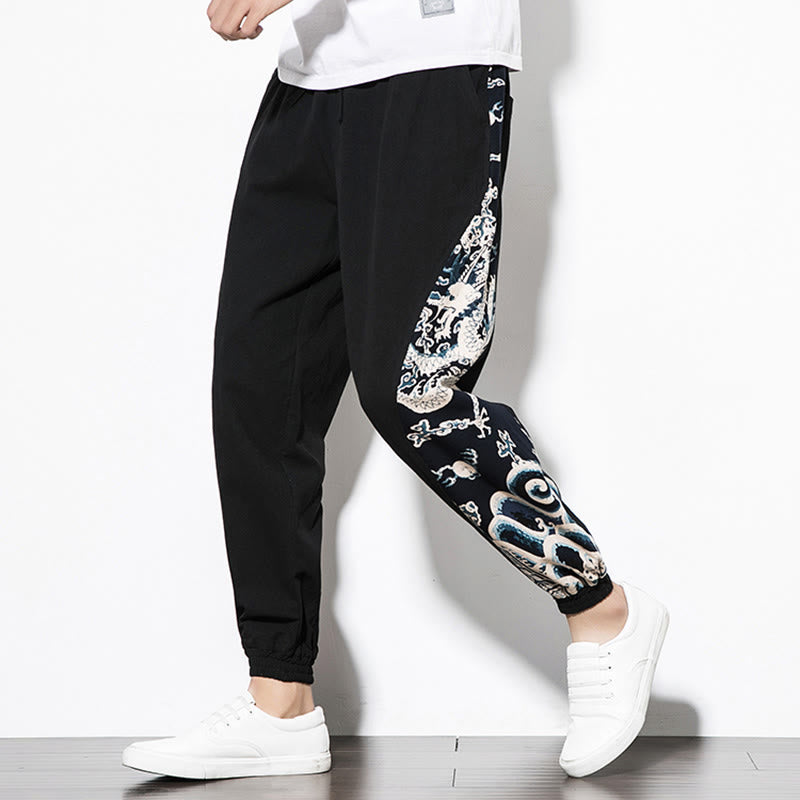 Buddha Stones Summer Dragon Waves Cotton Men's Pants With Pockets - image 15