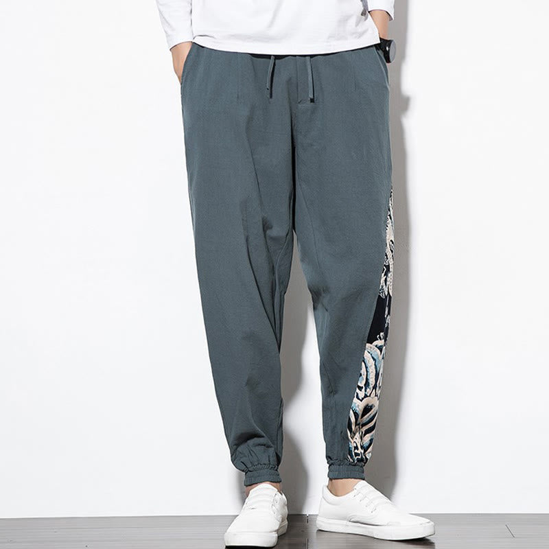 Buddha Stones Summer Dragon Waves Cotton Men's Pants With Pockets - image 3