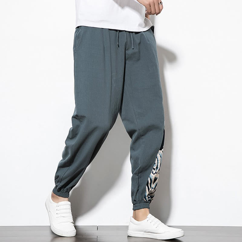 Buddha Stones Summer Dragon Waves Cotton Men's Pants With Pockets - image 4