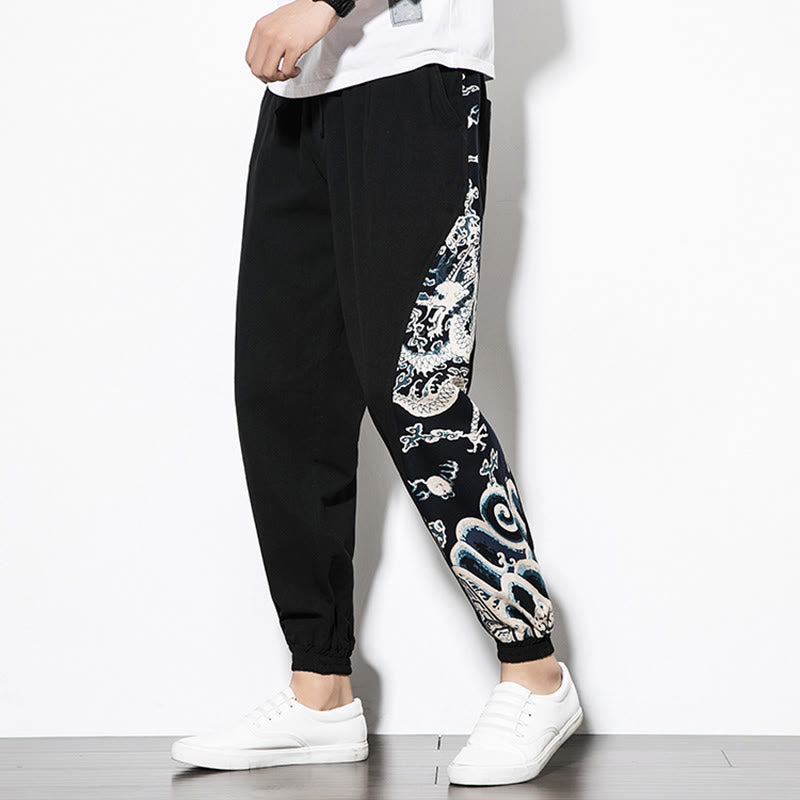 Buddha Stones Summer Dragon Waves Cotton Men's Pants With Pockets - image 13