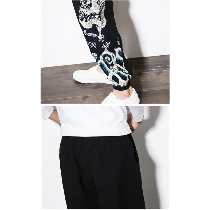 Buddha Stones Summer Dragon Waves Cotton Men's Pants With Pockets - image 18