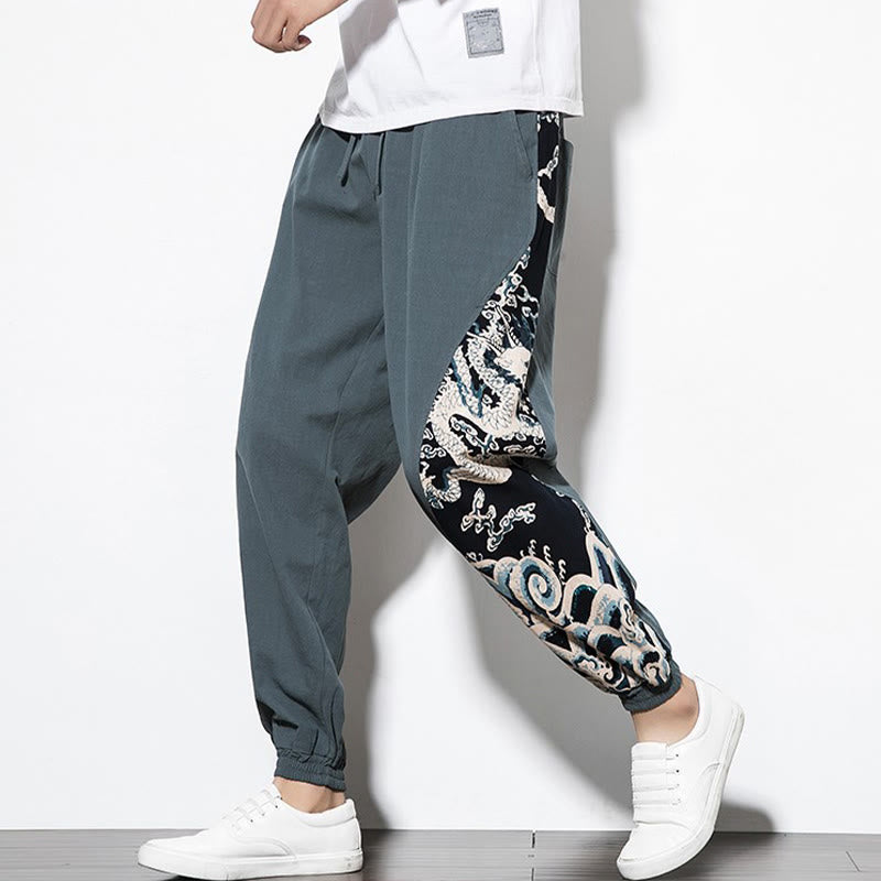 Buddha Stones Summer Dragon Waves Cotton Men's Pants With Pockets - image 6