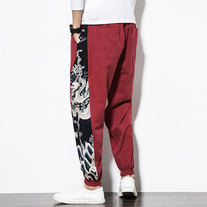 Buddha Stones Summer Dragon Waves Cotton Men's Pants With Pockets - image 21