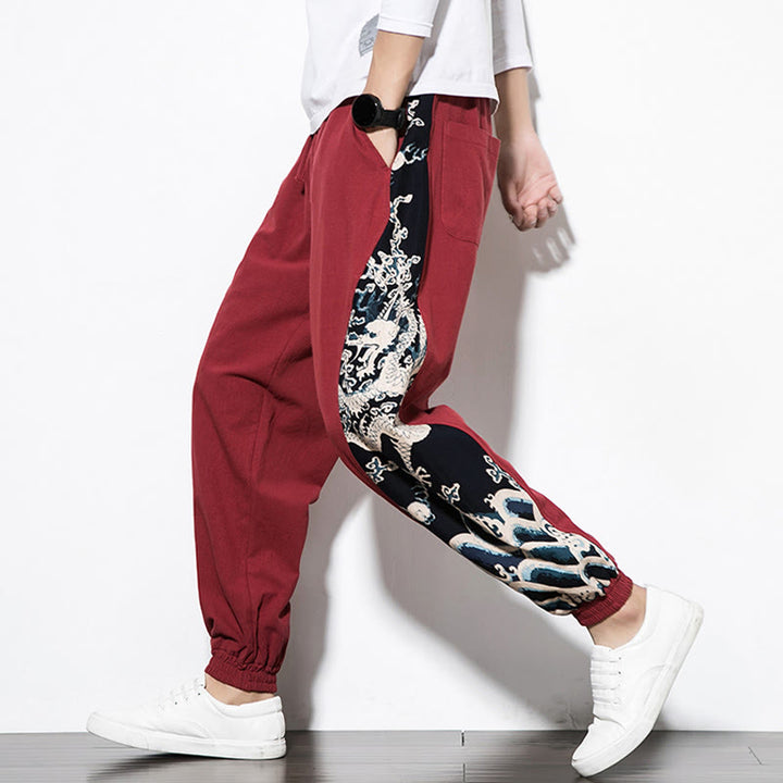 Buddha Stones Summer Dragon Waves Cotton Men's Pants With Pockets - image 26