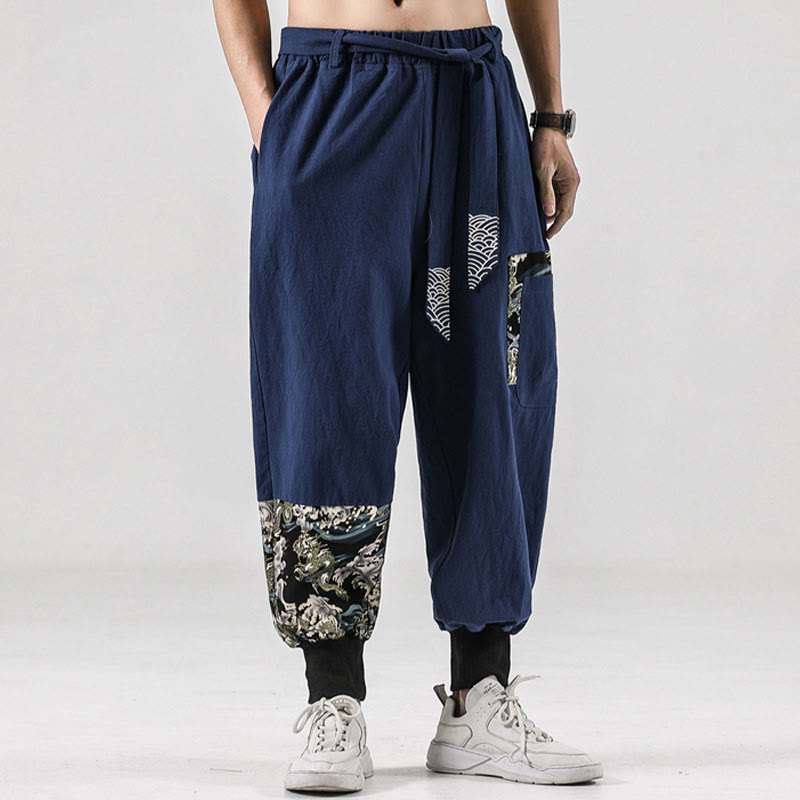 Buddha Stones Ocean Waves Lace-up Men's Harem Pants With Pockets - image 34