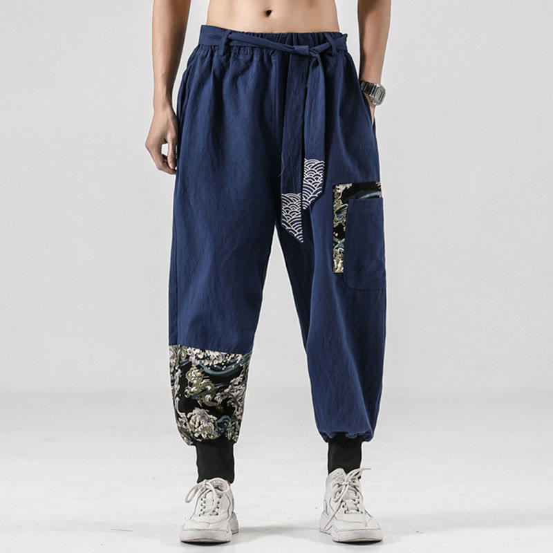 Buddha Stones Ocean Waves Lace-up Men's Harem Pants With Pockets - image 32