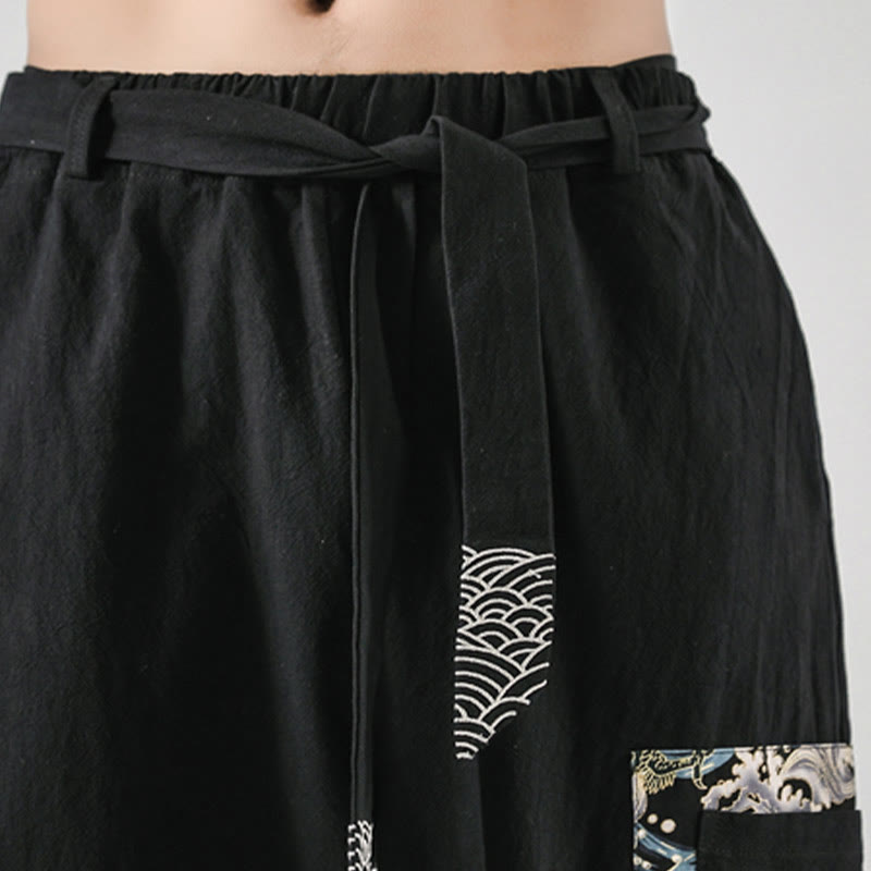 Buddha Stones Ocean Waves Lace-up Cotton Men's Harem Pants With Pockets - image 10