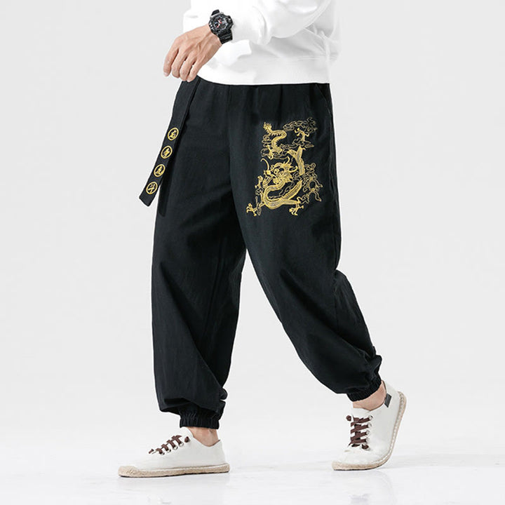 Buddha Stones Auspicious Clouds Dragon Cotton Men's Pants With Pockets - image 4