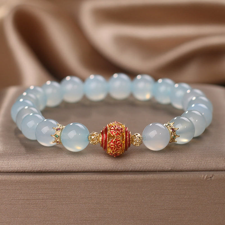 Buddha Stones Natural Aquamarine Flower Bead Healing Bracelet